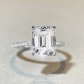 wholesale S925 Sterling Silver 4ct Moissanite Ring for Women, Minimalist and Versatile Light Luxury Large Ice Emerald Cut Ring-0-4