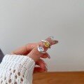 wholesale S925 Sterling Silver Cross-Border Light Luxury Women's Ring, Minimalist Yellow and White Oval Pigeon Egg Design, Fashionable and Elegant-0-2