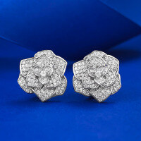 wholesale S925 Silver New Full Diamond-Inlaid Camellia Rose Earrings for Women, Exquisite and Versatile Style-E447 Camellia 925 Silver