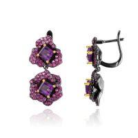 wholesale S925 Silver Designer Natural Gemstone Earrings, Floral Collection Russian Luxury Amethyst Earrings-Natural amethyst earrings