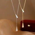 wholesale 925 Silver Geometric Triangle Necklace with Tassel for Women, Ins Advanced Sense, Luxury Small and Exquisite Collarbone Chain-0-0