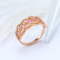 wholesale 925 Silver Rose Gold Plated, Lace Style Red Garnet Open Ring with Retro Wave Pattern-Lace Hollow Pattern Open Ring One Size