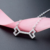 wholesale S925 Sterling Silver Small Bone Pendant Women's Personality Minimalist Korean Fashion Zircon Inlaid Bone Collarbone Chain Drop Shipping-BX002350-White Gold S925 Silver