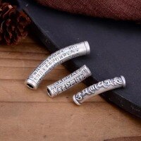wholesale 3D Hard Silver Retro Braided Rope Accessory S999 Pure Silver Ethnic Style Six-Character Mantra Heart Sutra Curved Tube DIY Pure Silver Fitting-Six-syllable Mantra