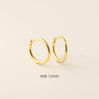 wholesale S925 Sterling Silver Minimalist Korean Plain Circle Round Ear Studs Light Surface Multiple Sizes Stackable Ear Hoops-12mm yellow gold 925 silver