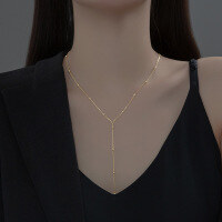 wholesale Sterling Silver Y-Shaped Pearl Stream Pendant Choker Necklace for Women, Korean Style Sweet and Fresh D8736-S925 silver necklace silver model 925 silver