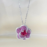 wholesale Metal: 925 Sterling Silver Zhu Zhifan New Pigeon Blood Red Flower Necklace Rose Petal Fashion Versatile Pendant for Women-N306 Red Diamond 925 Silver