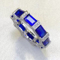 wholesale S925 Silver New Royal Blue Simulated Square Row Diamond Ring Fashion Versatile European and American Best-Seller-0-1