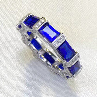 wholesale S925 Silver New Royal Blue Simulated Square Row Diamond Ring Fashion Versatile European and American Best-Seller-R780 Royal Blue No. 7