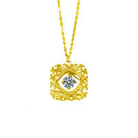 S925 Silver Square Moissanite Dreamcatcher Pendant Necklace-DedeCMS Square Necklace (Gold)  50-point Moissanite