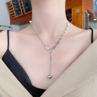 wholesale S925 Sterling Silver Patchwork Oval Pendant Heart Tassel Necklace, Vogue Magazine Style Designer Sweater Chain-211L/approximately 12.3g 925 silver