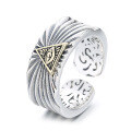 wholesale S925 Sterling Silver Distressed God's Eye Pattern Heavy Craftsmanship Irregular Texture Open Ring for Men-0-4