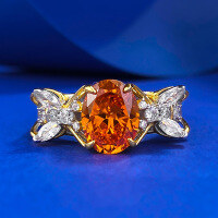 wholesale S925 silver plated with gold, 7*9mm oval sunset orange ring, fashionable OL style, supports drop shipping, Mu Jing Jewelry live stream edition-R1059 Sunset Orange No. 6