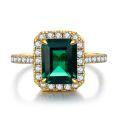 wholesale S925 Sterling Silver Muzo Green Emerald Ring with Inclusions, Pagoda Square Setting and High Carbon Zirconia-0-34