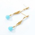 wholesale Silver Japanese Light Luxury Amazonite Lily of the Valley Long Drop Earrings, Mori Girl Style Geometric Floral Blue Dangle Earrings Wholesale-0-4