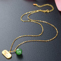 wholesale S925 sterling silver sand gold pendant with Hetian jade green jade pendant necklace, women's stylish and versatile luxury collarbone chain-0-3
