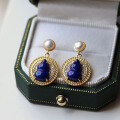 wholesale S925 Silver Natural Royal Lapis Lazuli Gourd Earrings for Elegant Women-0-0