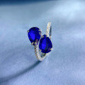 wholesale 925 Silver New Jewelry European and American Ins Style 6*8mm Teardrop Blue Spinel Adjustable Open Ring-0-1