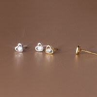 wholesale S925 silver women's small and simple heart earring with single diamond, heart-shaped elegant jewelry M01588-S925 silver silver pair 925 silver