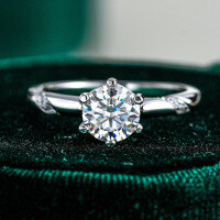 Sterling Silver S925 Moissanite Six-Prong Open Adjustable Ring Wedding Jewelry-2 carats (empty setting)  size 18