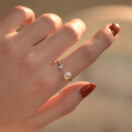 wholesale S925 Sterling Silver Single Diamond Pearl Open Ring in Minimalist Style with High-End Feel for Women's Jewelry R01738-0-1