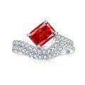 wholesale 925 Sterling Silver 6*8 Radiant Ruby Ring with High Carbon Diamond Gemstone Ring Set-0-6