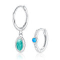 wholesale 925 Sterling Silver Earrings with Green Enamel and Opal, Vintage Luxury High-End Elegant Hoop Earrings-0-9