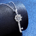 S925 Sterling Silver Moissanite Pendant Necklace, 1ct Eight-Pointed Star Key Design-0-0