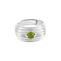 wholesale S925 Sterling Silver Niche Ins Style Multi-Layer Textured Pleated Inlaid Glass Stone Open Adjustable Ring for Women-Platinum [Green Stone] Opening adjustable