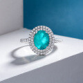 wholesale S925 Sterling Silver 3-Carat Pigeon Egg 8*10 Paraiba Blue Simulated Gemstone Ring Women's Diamond Ring-0-1