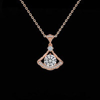 Sterling Silver Small Skirt Necklace with Blue and Purple Moissanite Fan Pendant-S925 sterling silver rose gold + 1-carat white moissanite