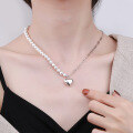 wholesale S925 Sterling Silver Korean-style Pearl 3D Heart Bubbling Elegant Lady Small Luxe Wind Choker Necklace-0-2