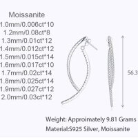 925 Silver Minimalist Ribbon Earrings, Hypoallergenic, Customizable Luxury Ear Studs-118 moissanite stones  925 silver