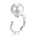 wholesale S925 Silver European and American Minimalist Geometric Open Ring with 14mm Shell Pearl, Aloof Style Band-0-5