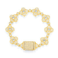 wholesale 925 Silver Hip Hop Cuban European and American Trendy Four-Leaf Clover Luxury Full Pave Bracelet Cross-Border Factory Wholesale Direct-15MM silver inlaid with zircon and platinum 16cm