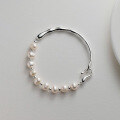 wholesale S925 silver irregular pearl bracelet, ethereal ins niche design, versatile minimalist branch semi-bangle accessory S5609-0-3