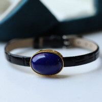 wholesale S925 Sterling Silver Natural Old Mine Royal Lapis Lazuli Cabochon Dial Pendant Dual-Use with Minimal White and Slight Gold Fashion-Lapis lazuli dial pendant dual use