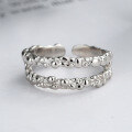 wholesale S925 Metal Cloud Tide Pavilion Korean Style Foil Textured Irregular Design Double-Layer Hollow Out Minimalist Ring for Women-0-2