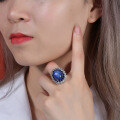 wholesale S925 Sterling Silver Vintage European Luxury Design Cultured Six-Ray Star Sapphire Ring-0-3