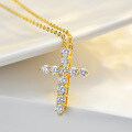14K Gold-Plated 925 Sterling Silver 1ct Moissanite Geometric Cross Pendant Necklace-0-3