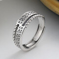 wholesale S925 Sterling Silver Retro Ethnic Style Twist Openwork Six-Syllable Mantra Swastika Ring Vintage Chinese Trend Ring-0-2