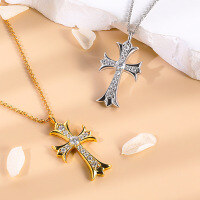wholesale S925 Sterling Silver Plated with 18K Gold Cross Pendant Necklace for Women, Premium Moissanite Diamond Accents-Gold