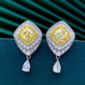 wholesale S925 Sterling Silver ZHUO Zhifan Designer Edition High Carbon Diamond 6*6 Yellow Diamond Stud Earrings Women's Light Luxury Ear Jewelry-0-1
