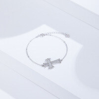wholesale S925 Sterling Silver Cross Bracelet for Women, European and American Style Luxury Bracelet, Small Fragrance Style Best Friend Chain, Cross-Border New Accessory-White Diamond Bracelet 925 Silver