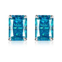 wholesale 925 Silver 1ct VVS1 Colorful Moissanite Radiant Earrings, New Collection by Yuntong Jewelry, Selling Well Across Borders-Blue 5*7mm (1ct*2)