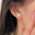 wholesale S925 Sterling Silver Exquisite Small Sunflower Stud Earrings Women's Korean Dongdaemun Ins Trendy Personalized High-end Earrings-0-4