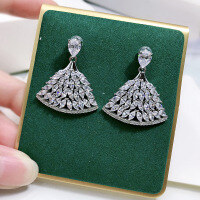 wholesale 925 Sterling Silver Exquisitely Set with High-Carbon Diamond White Diamond Noble Vintage Silver Hypoallergenic Earrings-Fan-shaped earrings 925 silver