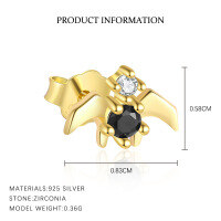 wholesale S925 Sterling Silver Animal Black Zircon Light Luxury Earrings, Women's Fashion Retro Trendy Minimalist Earrings-E5112-Gold/Single 925 Silver