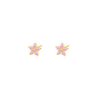 wholesale S925 Sterling Silver Small Petal Colored Zircon Earrings For Women, Elegant Cross-border Floral Design-E4220-Pink Zirconium 925 Silver
