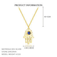 wholesale S925 Sterling Silver European And American Retro Hamsa Hand Earrings For Women, Light Luxury Fashion With Shiny Zirconia, Versatile Accessories-A4029-Gold 925 Silver